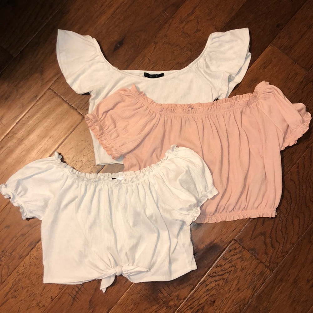 THREE off the shoulder crop top bundle